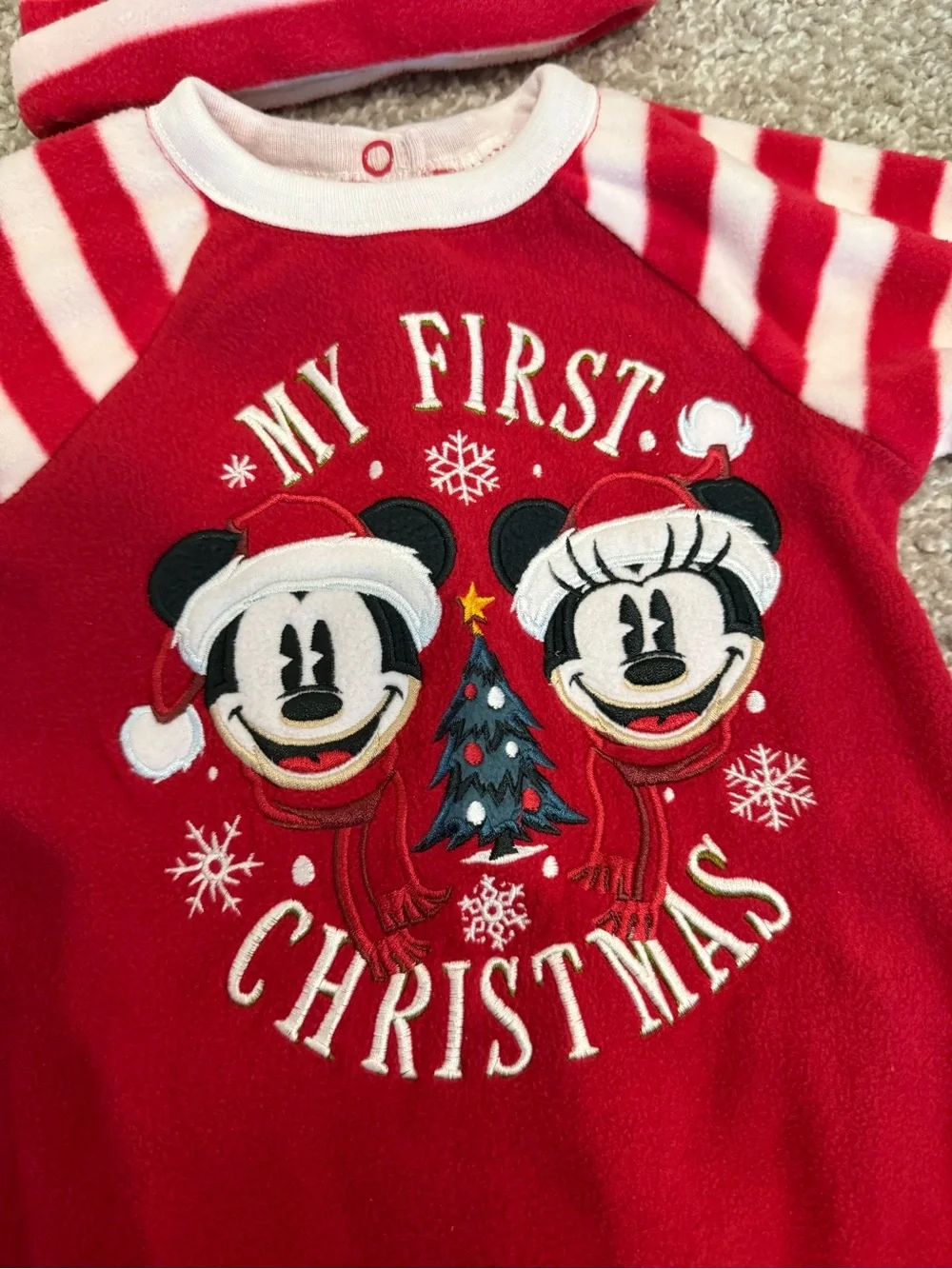 My First Christmas Red Striped Baby One-Piece 0-3months